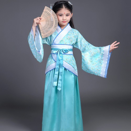 Red girls Chinese folk dance dresses kids children competition stage performance show photos cosplay princess  Korean kimono dresses
